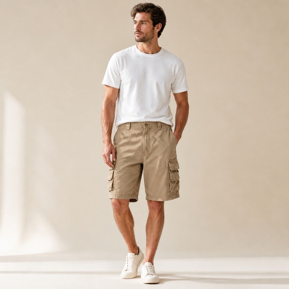 Redhead 40 Tan Cotton Cargo Shorts Multi Pocket Design